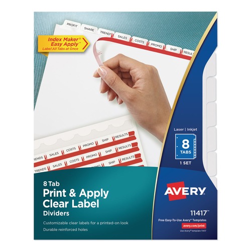 Back to School Sale | Avery 11417 Index Maker 11 in. x 8.5 in. 8-Tab Print and Apply Clear Label Dividers - White (1-Set) image number 0