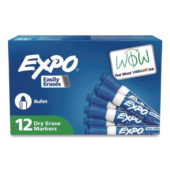 EXPO 82003A Low-Odor Bullet Tip Dry-Erase Marker - Medium/Blue (1-Dozen)