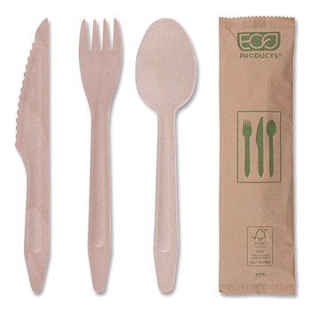 Eco-Products EP-S215 General Purpose Fork/Knife/Napkin/Spoon Wood Cutlery - Natural (500/Carton)