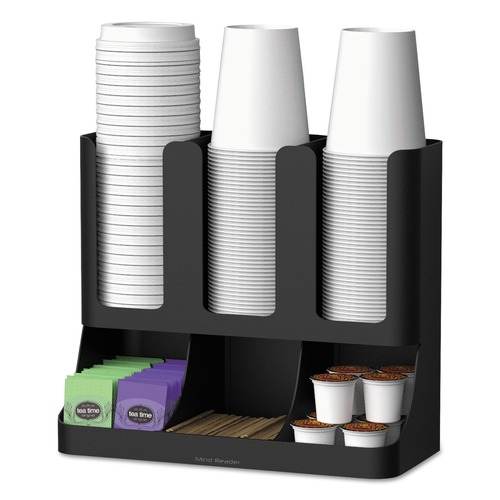 Breakroom Supplies | Mind Reader UPRIGHT6BLK 11.5 in. x 6.5 in. x 15 in. 6-Section Flume Upright Coffee Condiment/Cup Organizer - Black image number 0