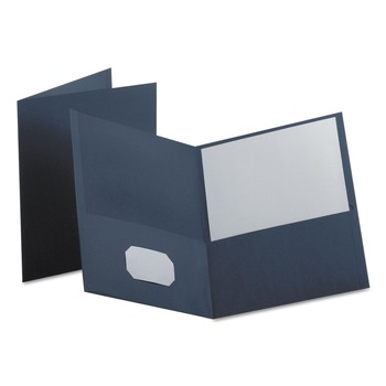 Oxford 57538EE Twin-Pocket Folder Embossed Leather Grain Paper - Dark Blue (25/Box)