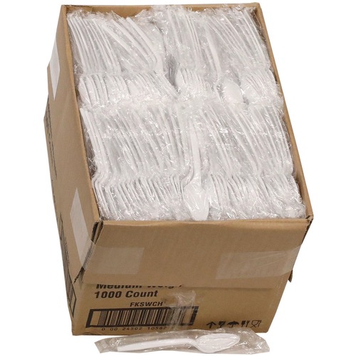 Cutlery | Pactiv Corp. FKSWCH Plastic Mediumweight Spoon Individually Wrapped Fieldware Cutlery - White (1000/Carton) image number 0