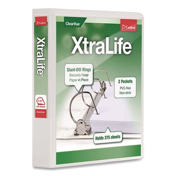 BINDERS | Cardinal 26310 Xtralife ClearVue 3 Rings 1-1/2 in. Cap 11 in. x 8-1/2 in. Non-Stick Locking Slant-D Ring Binder - White