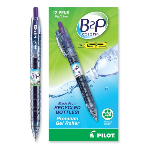 Pens | Pilot 31622 B2P Bottle-2-Pen Fine 0.7 millimeter Retractable Recycled Gel Pen - Purple Ink/Translucent Blue Barrel (1-Dozen) image number 0