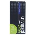 Back to School Sale | Universal UNV15541 1 mm Retractable Blue Barrel Comfort Grip Ballpoint Pen - Medium, Blue Ink (1 Dozen) image number 1