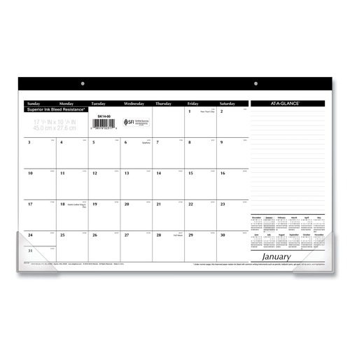 Notebooks & Pads | AT-A-GLANCE SK14-00 12-Month (Jan to Dec): 2026 18 in. x 11 in. Compact Desk Pad - White Sheets, Black Binding/Clear Corners image number 0