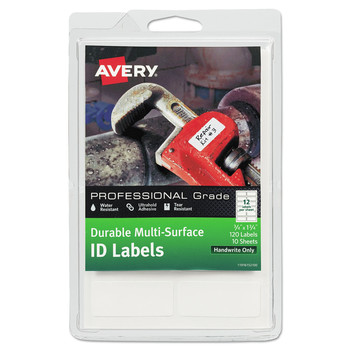 Avery 61521 0.75 in. x 1.75 in. Durable Permanent Multi-Surface ID Labels - White (12/Sheet, 10 Sheets/Pack)