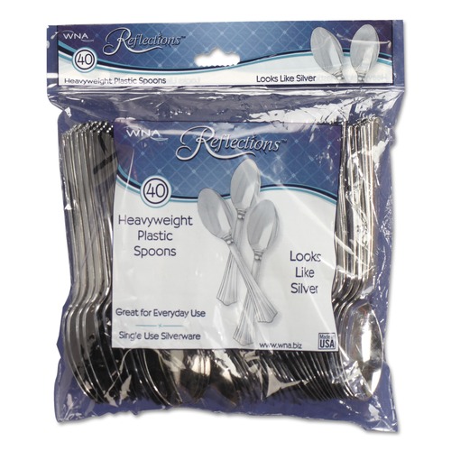 Cutlery | WNA REF320SP Reflections Heavyweight Plastic Spoon Utensils - Silver (40/Pack) image number 0