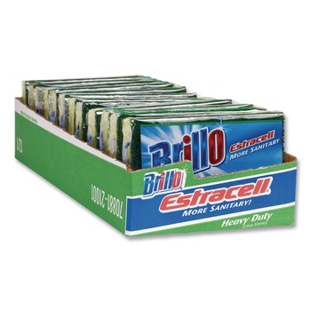 SPONGES AND SCRUBBERS | Brillo 21001 Estracell 4.9 in. x 2.9 in. Heavy-Duty Scrub Sponge - Yellow/Green (12/Carton)