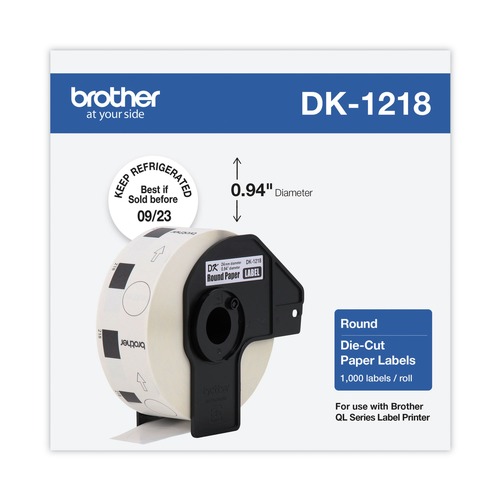 Labels | Brother DK1218 0.94 in. dia Die-Cut Round Paper Labels - White (1-Roll) image number 0