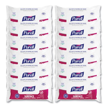 CLEANING WIPES | PURELL 9371-12 1-Ply 7.4 in. x 9 in. Fragrance-Free Foodservice Surface Sanitizing Wipes - White (12 Pouches/Carton)