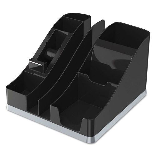 Desktop Organizers | Deflecto 35172 8.13 in. x 9.13 in. x 5.19 in. 6 Compartments Silhouettes All-In-One Plastic Caddy - Black/Silver image number 0