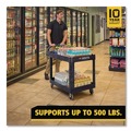 Just Launched | Rubbermaid Commercial FG452088BLA 25.9 in. x 45.2 in. x 32.2 in. 500 lbs. Capacity 2 Lipped Shelves Heavy-Duty Plastic Utility Cart - Black image number 9
