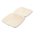 Food Trays, Containers, and Lids | Boardwalk BWKHINGE66NPFA 6 in. x 6 in. x 3.19 in. Sugarcane Bagasse PFAS-Free Food Containers - Tan (500/Carton) image number 2