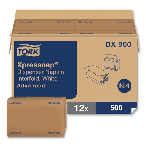 Paper Towels and Napkins | Tork DX900 1-Ply Bag-Pack 13 in. x 8.5 in. Xpressnap Interfold Dispenser Napkins - White (6000/Carton) image number 0