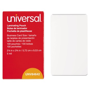 LAMINATING SUPPLIES | Universal UNV84642 3.75 in. x 2.25 in. 5 mil Laminating Pouches - Gloss Clear (100/Box)