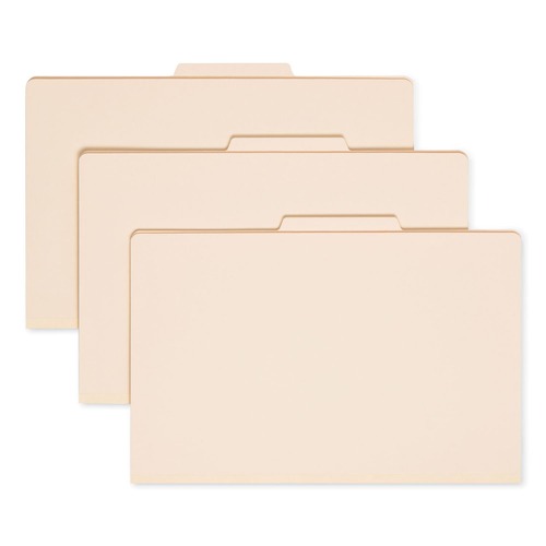 File Folders | Smead 18700 2 in. Expansion 1 Divider 4 Fasteners Legal Size Four-Section Top Tab Classification Folders - Manila (10/Box) image number 0