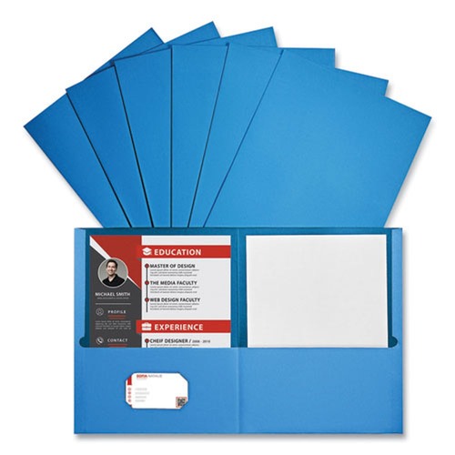 File Folders | Universal UNV56601EE 11 in. x 8.5 in. Embossed Leather Grain Paper 2-Pocket Portfolio - Light Blue (25/Box) image number 0