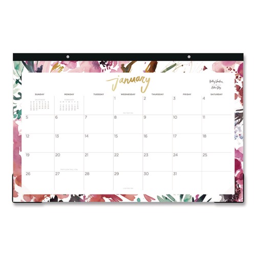 Bulletin Boards | Blue Sky 149057 17 in. x 11 in. 12-Month (Jan to Dec): 2026 Kelly Ventura Magenta Bloom Desk Pad Calendar - Floral Artwork, White/Multicolor Sheets image number 0