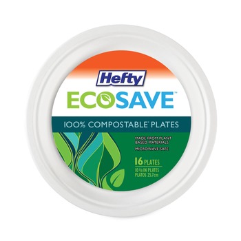  | Hefty RFP D71016 ECOSAVE 10.13 in. Diameter Plate Sugarcane Tableware - White (12/Carton)