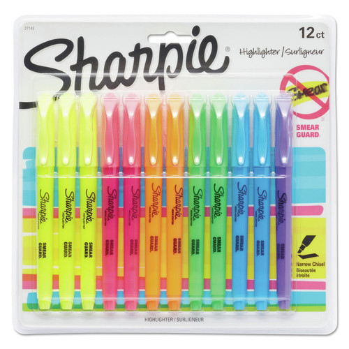 Highlighters | Sharpie 27145 Chisel Tip Pocket Style Highlighters - Assorted Ink Colors, Assorted Barrel Colors (12/Set) image number 0