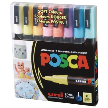 uni-ball PC3M8CSOFTCOLORS Fine Bullet Tip 0.9 mm/1.3 mm Water-Based Paint Markers - Assorted Colors (8/Set)