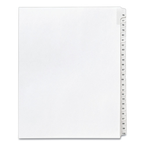 Back to School Sale | Avery 01704 11 x 8.5 Allstate Style Preprinted Legal Exhibit Side 76 to 100 Tab Index Dividers - White (25-Pieces/Set) image number 0