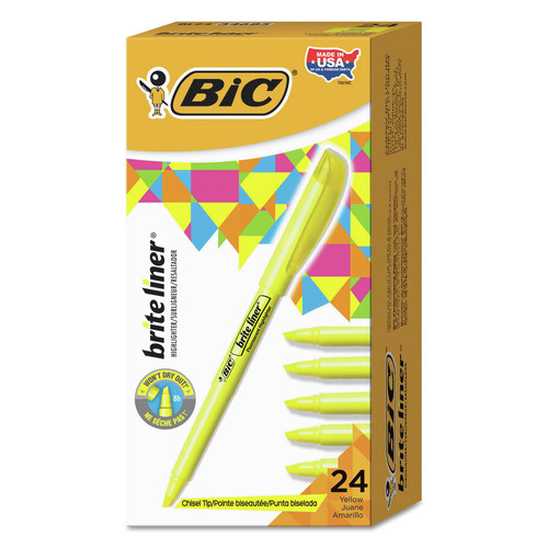 Highlighters | BIC BL241-YW Brite Liner Chisel Tip Highlighter Value Pack - Yellow Ink/Yellow/Black Barrel (24/Pack) image number 0
