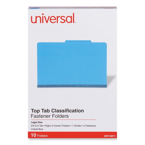 File Folders | Universal UNV10211 Bright Colored Pressboard Classification Folders - Legal, Cobalt Blue (10/Box) image number 0