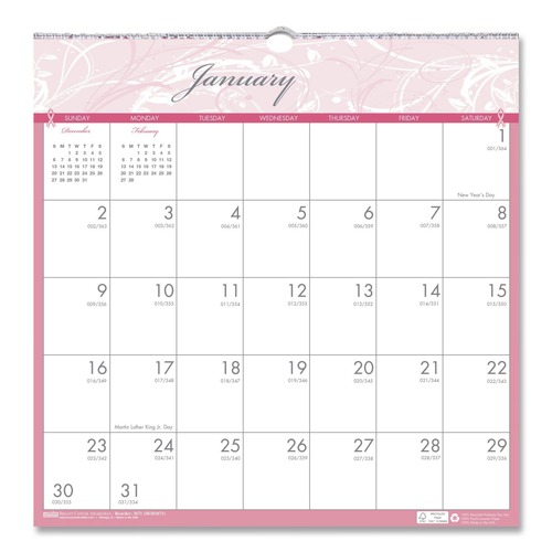 Back to School Sale | House of Doolittle 3671 12-Month (Jan-Dec): 2026 12 in. x 12 in. Breast Cancer Awareness Artwork Recycled Monthly Wall Calendar - White/Pink/Gray Sheets image number 0