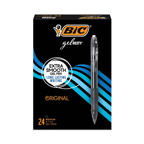 Pens | BIC RLC241-BK Gel-ocity Medium 0.7 millimeter Retractable Gel Pen Value Pack - Black Ink/Clear/Black Barrel (24/Pack) image number 0