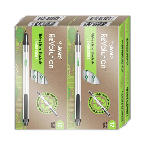 Pens | BIC CSEM48BK ReVolution Clic Stic 1 mm Retractable Ballpoint Pen - Medium, Black (48/Pack) image number 0