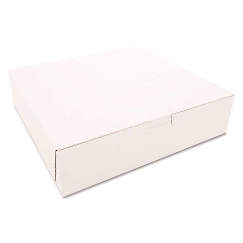 Food Trays, Containers, and Lids | SCT SCH 0969 10 in. x 10 in. x 2.5 in. Paper One-Piece Non-Window Bakery Boxes - White (250/Carton) image number 0