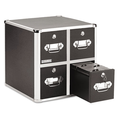 Office Filing Cabinets & Shelves | Vaultz VZ01049 Four-Drawer CD File Cabinet Holds 660 Folders or 240 Slim/120 Standard Cases - Black image number 0