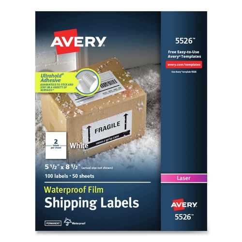 Labels | Avery 05526 5.5 in. x 8.5 in. Waterproof Shipping Labels with TrueBlock Technology - White (100/Pack) image number 0