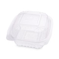 Food Trays, Containers, and Lids | Eco-Products EP-LC6 6 in. x 6 in. x 3 in. Renewable and Compostable Plastic Clamshell Hinged Food Containers - Clear (240/Carton) image number 0