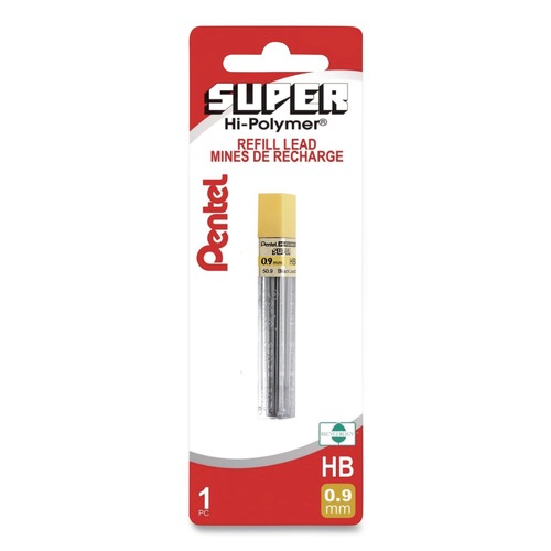 Pencils | Pentel 50-9-HB 0.9 mm HB Super Hi-Polymer Lead Refills - Black (15/Pack) image number 0