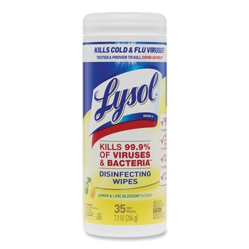 HAND WIPES | LYSOL Brand 19200-81145 7 in. x 7.25 in. 1-Ply Disinfecting Wipes - Lemon and Lime Blossom White