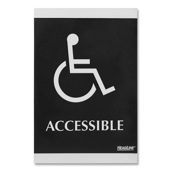 Headline Sign 4764 Century Series 6 in. x 9 in. Accessible Office Sign - Black/Silver