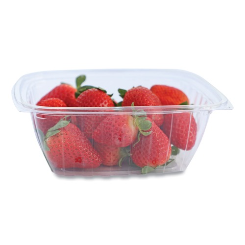 Food Trays, Containers, and Lids | World Centric RDCS32 6.1 in. x 7.6 in. x 2.8 in. 32 oz. PLA Rectangular Plastic Deli Containers - Clear (600/Carton) image number 0