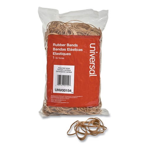 Rubber Bands | Universal UNV00154 Assorted Gauges Size 54 Rubber Bands - Beige (1 Pack) image number 0