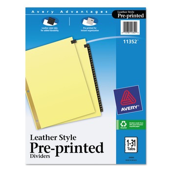 Avery 11352 11 in. x 8.5 in. 31-Tab Preprinted Leather 1 to 31 Tab Dividers with Gold Reinforced Edge - Black/Buff (1-Set)