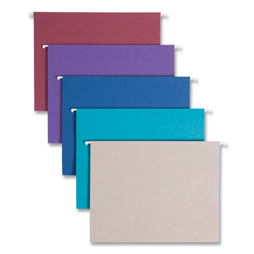 File Folders | Smead 64056 Letter Size 1/5-Cut Tabs Colored Hanging File Folders - Assorted Jewel Tone Colors (25/Box) image number 0