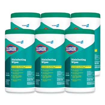 Clorox 15949 7 in. x 8 in. 1-Ply Disinfecting Wipes - Fresh Scent, White (75/Canister, 6 Canisters/Carton)