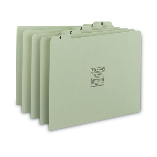 File Folders | Smead 50369 1/5-Cut Tab 1 to 31 8.5 in. x 11 in. 100% Recycled Daily Top Tab File Guide Set - Green (31/Set) image number 0