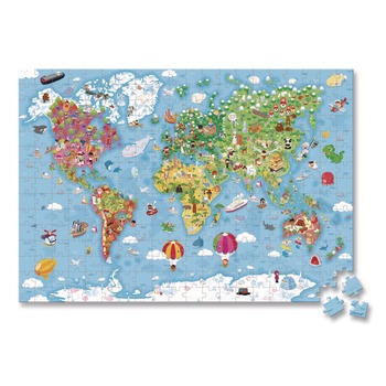 Janod J02656 Ages 7 Years and Up Round Giant World Map Suitcase Cardboard Puzzle