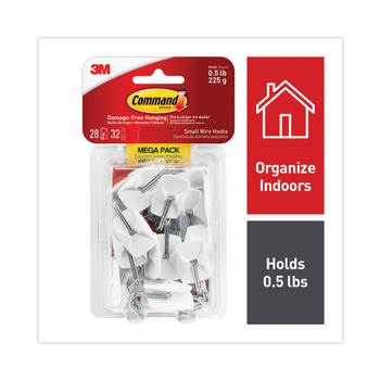 Command 17067-MPES 0.5 lbs. Capacity Small Metal General Purpose Hooks - White/Silver (28/Pack)