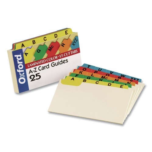 File Folders | Oxford 05827 5 x 8 A to Z Index Card Guides with Laminated Tabs - Manila (25-Piece/Set) image number 0