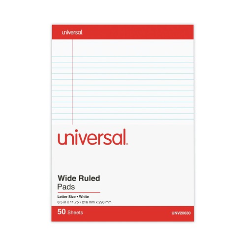 Just Launched | Universal M9-20630 8.5 in. x 11.75 in. 50 Sheets Wide/Legal Rule Red Headband Perforated Ruled Writing Pads - White (1 Dozen) image number 0