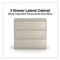 Office Filing Cabinets & Shelves | Alera 25504 42 in. x 18.63 in. x 40.25 in. 3 Legal/Letter/A4/A5 Size Lateral File Drawers - Putty image number 3